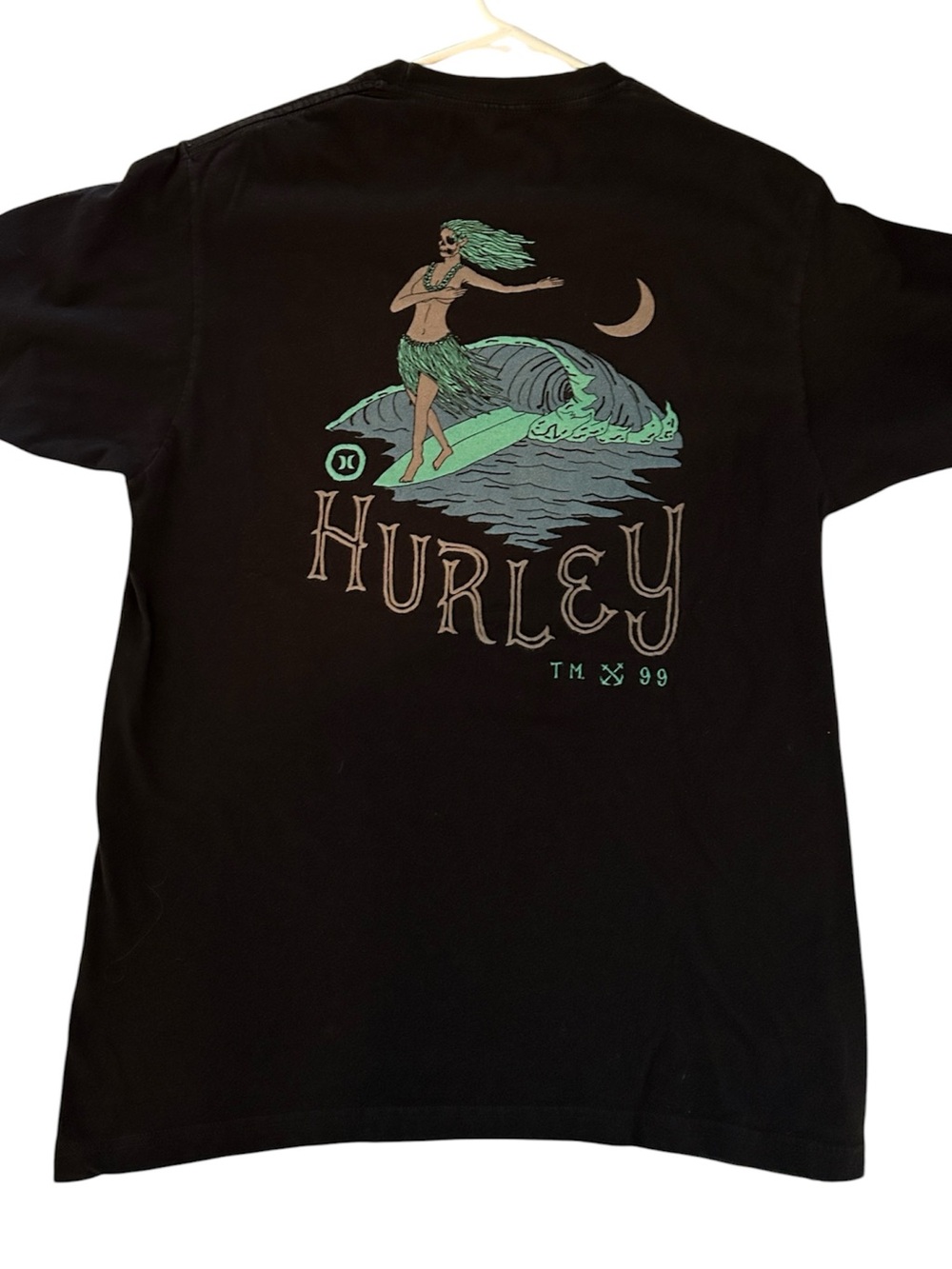 Hurley surfer graphic t shirt skeleton surfboarder tm99 size medium
